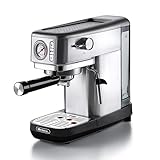 Ariete Espresso Slim Metal 1381, cafetera con manómetro, compatible con café en polvo y monodosis ESE, 15 bares máximos, filtro 1 o 2 tazas, lanza para capuchino, 1300 W, color plateado