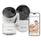 AMOROM Cámara Vigilancia WiFi Interior, 360º Camara Vigilancia Domicilio con Visión Nocturna, Audio Bidireccional, Detección de Movimiento, Compatible con Alexa/Google Assistant, 2.4GHz WiFi, 2 Pack