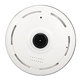 Ojo de Pez Cámara de Seguridad 360 Grados Webcam Panorámica AC110-240V Cámara Inalámbrica Visión Nocturna Detección de Movimiento Cámara de Audio de Dos Vías para Oficina Hogar(EU Plug-Blanco)