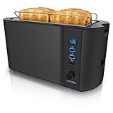 Arendo - Tostadora 4 rebanadas con Ranuras largas - 1500 W - 6 Niveles - Pantalla indicadora - Descongelación y Calentamiento - Soporte panecillos - Bandeja de Migas - Doble Pared - Acero Inoxidable