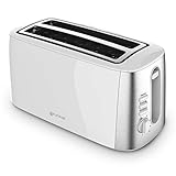 Grunkel - Tostadora de pan con control electrónico de tostado - Función calentar sin tostar, descongelar y cancelar - Blanco (1400W) (1 extra ancha) (Doble Steel)