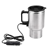 Fydun Taza de la calefacción del Coche 450ml Acero Inoxidable Hervidor eléctrico de coche Hervidor de viaje Taza de café DC 12V Recorrido Taza Bebida Más Cálido