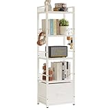Aibiju Estantería de Escalera, estantería, estantería de 5 Niveles con cajón, Soporte para Plantas, estanterías para salón, Dormitorio, Cocina, Estructura de Acero, Blanco YD-BC001W