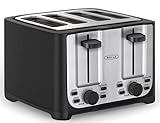 BELLA Tostadora de 4 Rebanadas con Apagado Automático, Ranuras Extra Anchas y Bandeja Recogemigas Extraíble, Función de Cancelar, Descongelar y Recalentar, Acero Inoxidable y Negro