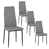 buybyroom - Juego de 4 sillas de comedor, silla de cocina, cómoda, silla acolchada con tela, respaldo, patas metálicas, silla de comedor asiento, gris