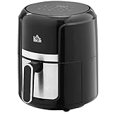 HOMCOM Freidora sin Aceite 4L Freidora de Aire Caliente 1300W con 12 Programas Pantalla LED Táctil Temperatura Ajustable Temporizador y Cesta Antiadherente Negro