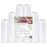 KitchenBoss Bolsas Envasar al Vacio Alimentos：Bolsas vacio alimentos Sin BPA, 6 Rollos 15x2|20x2|28x2|x300 cm Rollos Envasadora al Vacio, para Envasadora al Vacío, Soporta Congelación y Ebullición