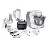 Robot de cocina Bosch MUM5 CreationLine MUM58W20, multiusos, cuenco grande de acero inoxidable (3,9 l), batidora, cortador de paso, 1000 W, color blanco y plateado