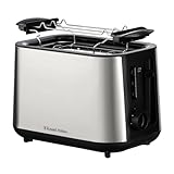 Russell Hobbs Tostadora, ranuras de gran tamaño, 6 niveles tueste, función de extraelevación, descongelar, recalentar y cancelar, función 'levantar y ver', acero inoxidable cepillado, Heaton 27390-56