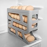 HOTUT Caja de Almacenamiento de Huevos, 4 Capas Organizador Frigorifico, Nevera Soporte Rodante Para Huevos Estante para 30 Huevos, Huevera Para Nevera, Organizador de Huevos para Cocina - Gris