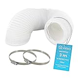 DL-pro 3m Tubo flexible de salida de aire Ø 100 / 102mm para aire acondicionado,secadora de ropa y campana extractora de cocina acompañado con dos abrazaderas de acero