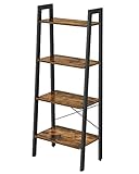 VASAGLE Estantería de Escalera, Estantería de 4 Niveles, para Salón, Dormitorio, Cocina, Oficina en Casa, Estilo Industrial, Marco de Acero, Marrón Rústico y Negro LLS44X