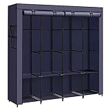 SONGMICS Armario de Ropa, Armario de Tela Portátil, con 4 Barras para Colgar, Estantes, 4 Bolsillos Laterales, 45 x 170 x 167 cm, Espacioso para Dormitorio, Salón, Azul Oscuro RYG094I02