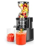 Extractor de Zumos y Verduras, Rawhui Slow Juicer Exprimidor Eléctrico sin BPA, Exprimidor Lento de 500 W con Doble Tubo de Alimentación, Capacidad de 1,2 L, 2 Vasos, Negro