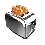 Cecotec Tostadora Vertical 2 Ranuras Cortas Toastin' time 850 Inox Lite. 850 W, 2 Rebanadas de Pan, Ranura Ancha 3,8 cm, Soporte para Panecillos y Bandeja Recogemigas, Acero Inoxidable