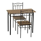 IPOTIUS Juego de Comedor Mesa y 2 Sillas, Mesa y Sillas de Comedor de Nogal Veteada con Estructura de Metal, para Comedor, Cocina y salón