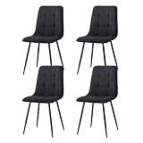 GrandCA HOME Juego de 4 Sillas de Comedor con Asiento Tapizado de Pana, Sillas de Cocina Modernas con Patas de Metal,Negro