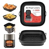 Alyvisun Moldes Silicona Freidora de Aire, 2 Piezas Bandeja Accesorios para Freidora sin Aceite Reutilizable Recipientes Cuadrado Cesta Utensilios para Air Fryer, Microondas, Horno (Negro)