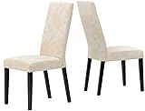 Pack 2 Sillas de Comedor Tapizadas en Tela Flower Beige con Pata de Madera Maciza Wengue