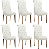 Yaheetech 6pcs Sillas de Comedor Silla de Polipiel con Pata de Madera para Salón Comedor Cocina Restaurante 45.5x62x98.5 cm Beige-Poliéster/6 Sillas