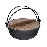 KitchenCraft: World of Flavours – Olla de Hierro Fundido Japonesa para Sukiyaki con Tapa de Madera, Color Negro, 1,5 Litros