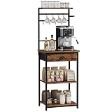 YMYNY Estante de Cocina, Porta - Cafés de Madera con 5 Niveles, Estante para Máquina de Café, Organizador de Café con 12 Ganchos, Cajones de Tela, para Sala, Oficina, Marrón y Negro HBR009H