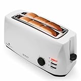 Sogo - Tostadora Deluxe de 2 Ranuras largas, con 3 Funciones, 7 Niveles de Temperatura, Iluminación LED, Apagado Automático, Bandeja Para Migas Extraible y Guardacable 1400W, Color: Blanco (SS-5485)