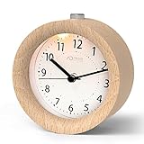 aboveClock Reloj Despertador Analógico con Función Snooze, Reloj Despertador Silencioso sin Tictac, Despertador Madera a Pilas con Luz - Color Marrón Claro