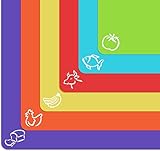 Tablas de Cortar de Plástico Extra Grueso y Flexible con íconos de Alimentos y “EZ-Grip” para un Mejor Agarre y Corte sin Deslizamientos Apto para Lavavajillas (Juego de 6) de Cooler Kitchen
