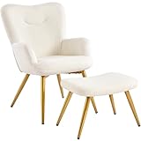 Yaheetech Sillón Ergonómico con Reposapiés Silla Relax Acolchado Respaldo Alto y Estructura en Metal Sólido Soporte 136 kg para Salón Dormitorio u Oficina en Color Marfil