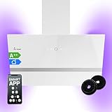 Campana extractora de 80 cm | Campana de pared sin cabeza | Acero inoxidable | Cristal blanco | WiFi | Seguimiento automático | Iluminación LED RGBW | Control SensorTouch | EASY809WHCM