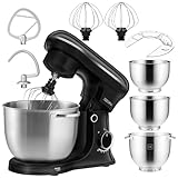 ZEEGMA PLANEET TRIO Robot de cocina 1500 W Maquina amasadora de masa multifuncion con 3 cubetas de 4 l 4,5 l y 5,2 l, 10 Velocidades Batidora amasadora con Gancho, Agitador (Negro)