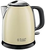 Russell Hobbs Hervidor de Agua Eléctrico Colours Plus - 1 litro, Hervidor Pequeño, 2400 W, Filtro Extraíble, Zona de Ebullición Rápida, Base de 360°, Indicador Nivel de Agua, Inox., Crema - 24994-70