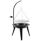 BBQ-Toro Barbacoa Redonda de Carbón Colgante | Ø 55 cm | con Trípode Manivela y Rejilla de Ø 50 cm | Parrilla Giratoria con Patas