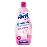 Asevi Suavizante Hipoalergénico Concentrado para Ropa Talco Rosa - Dermatológicamente Testado y Apto para Pieles Sensibles y Delicadas - Sin Colorantes ni Conservantes - 60 Lavados