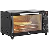 HOMCOM Mini Horno Eléctrico 9L Horno Eléctrico Sobremesa 750W con Temperatura Ajustable hasta 230°C Temporizador 60min y Bandeja para Hornear Parrilla 35x24,6x20 cm Negro