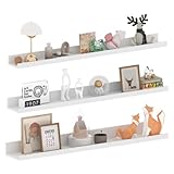 EXYGLO Juego de 3 Estanterias de Pared Madera Clásicos Modernos, 90cm Baldas Estanterias Pared Blanca para Salon, Cocina, Baño, Dormitorio, Ahorra Espacio en el Hogar.