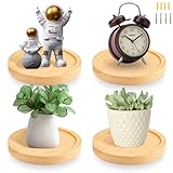 APACALI Estantería flotante redonda de 15 cm de diámetro, 4 unidades, redonda, madera, estantería flotante, estantería de pared pequeña, soporte de pared para plantas, pequeño para una maceta o un
