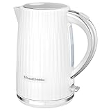 Russell Hobbs Hervidor de Agua Eléctrico, para agua caliente, té o café, 1,7 l, tapa apertura por presión, filtro extraíble y lavable, detalles cromados, blanco, 2400 W, Eden 27360-70