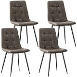 JIJIAN Pack de 4 Sillas de Comedor, Sillas de Cocina en Tejido Tecnológico, Sillas Tapizadas para Sala de Estar con Patas de Metal Negro, Adecuadas para Comedor, Sala de Espera, Marrón