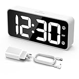 LATEC Despertador Digital LED con Doble Alarma y 8 Tonos Reloj Despertador Digital con Volumen y Brillo Ajustables Reloj Digital Sobremesa con Snooze 12/24 Horas Alimentación por Cable USB ((Blanco)