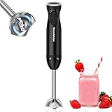 Bonsenkitchen Batidora de mano, acero inoxidable de 1000 W, velocidades infinitamente variables, varilla mezcladora para alimentos para bebés, sopa, batidos, puré, salsa, (negro)