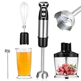 Zhufas Batidora de Mano 1000 W 5 in 1, 12 Velocidades Ajustables, Incluye Batidor, Picadora de 500 ml y Vaso Medidor de 700 ml, Procesador de Alimentos