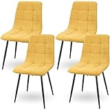 LEWE Pack de 4 Sillas de Comedor, Sillas sin Brazos de Tela de Lino con Patas de Hierro, Ocio Silla Tapizada, Sillas Cocina, Silla Comedor, Sillas Salon-Amarillo