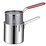 Luntfeiy Olla para freír de acero inoxidable, tempura, patatas fritas, freidora, olla para freír, colador con colador, pollo, sartenes, herramientas de cocina