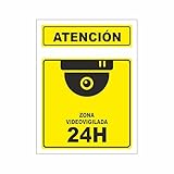 Cartel Videovigilancia Alarma Conectada - Placa Alarma - Aviso a la Policía - Medidas 20x15 cm – Aluminio Rígido 3mm - Tintas y Material Resistentes - Para Interior como Exterior - Zona Videovigilada