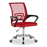 TUKAILAi Silla de Oficina Ergonomica de Malla, Silla Giratoria de Escritorio con Ruedas, Silla de Oficina Comoda, Silla de Ordenador Altura Ajustable Trabajo Estudio (Rojo)