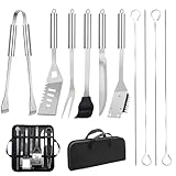 11Pcs Juego de Utensilios Barbacoa de Acero Inoxidable Profesionales Accesorios Barbacoas - Kit Barbacoa Prácticas con Bolsa Portatil - Herramientas Parrilla Barbacoa para Camping Picnic Exterior