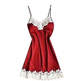 Camisas de noche de satén para mujer, talla grande, camisas, vestido de camisa barato, pijama sin mangas, cuello en V, ropa de relajación invisible, negro vestido de dormitorio, 2 rojos., S