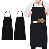 GlasFlength Delantal Cocina Hombre y Mujer 2 Piezas, Ajustables Mandiles con 2 Bolsillos para Chef Impermeables Delantales para Cocinar Hornear Pintura Mandil para Barbacoa Restaurante (Negro)